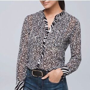 WHBM Long Sleeve Ruffle Front Blouse